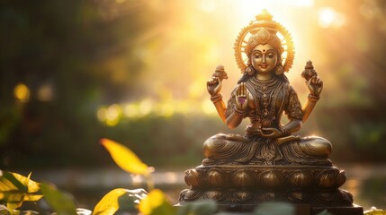 Obraz premium Goddess Lakshmi statue bathed in warm sunlight