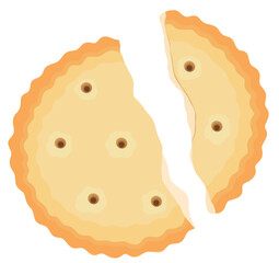 Crispy Broken Cookie Illustration Isolated on White Background