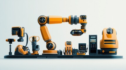 Industrial automation systems with AI integration, isolated on white background, showcasing robot programming and efficiency