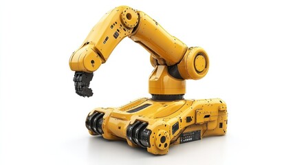 Industrial robot coding and automation, isolated on white background, showcasing factory robotics and process control