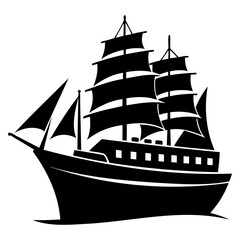 Ship black Silhouette Vector illustration on a transparent background