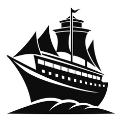 Ship black Silhouette Vector illustration on a transparent background