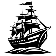 Ship black Silhouette Vector illustration on a transparent background