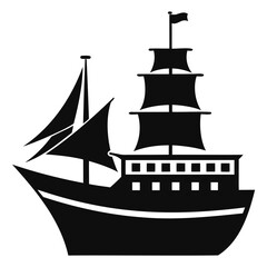 Ship black Silhouette Vector illustration on a transparent background