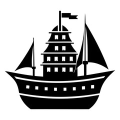 Ship black Silhouette Vector illustration on a transparent background