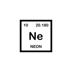 Neon, chemical element. Neon icon or sign in the periodic table. Ne chemical sign. Vector. Chemistry concept