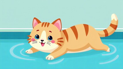 Fototapeta premium Cartoon Scottish Fold Cat Enjoying Pool Adventure