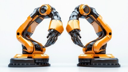 Obraz premium Industrial robotics programming for factory automation, isolated on white background, focusing on robot control and AI