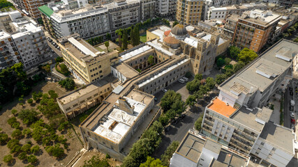 Aerial view of the church of Sant'Antonio a Fulgenzio located in Lecce, Puglia, Italy. It is a Catholic place of worship in neo-Romanesque style.