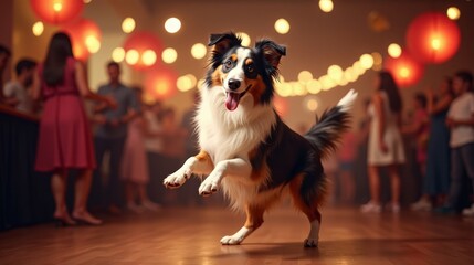 Australian Shepherd Dog Celebrating at a Festive Event in Realistic Style