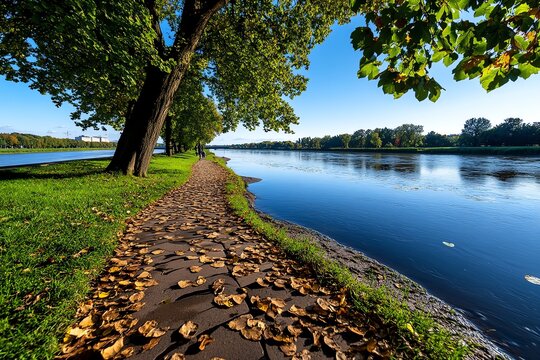 A quiet morning walk along the Long Embankment (D&Aring;&sbquo;ugie Pobrze&Aring;&frac14;e), with the Mot&Aring;&sbquo;awa River gently flowing by