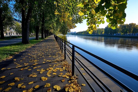 A quiet morning walk along the Long Embankment (D&Aring;&sbquo;ugie Pobrze&Aring;&frac14;e), with the Mot&Aring;&sbquo;awa River gently flowing by