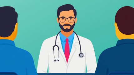 Fototapeta premium A doctor consulting patients, showcasing a professional medical environment and attentive healthcare communication.