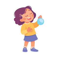 Little Girl Character Hold Christmas Bauble Vector Illustration