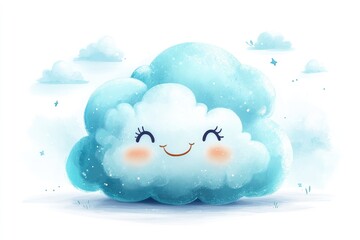 Cute blue cartoon cloud smiling and floating
