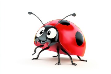 Fototapeta premium Cute ladybug walking on a white background