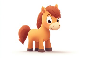 Fototapeta premium Cute cartoon foal standing and looking curious with big eyes