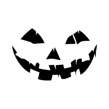 recommend clip art: Halloween Jack-o'-Lantern face with crooked eyes and mouth on a white background. Concept of Halloween decoration and spooky designs