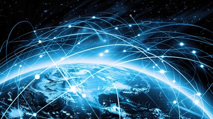 Obraz premium A captivating picture showing the essence of science and technology in the realm of Internet innovation. There are various elements representing advanced technological concepts. Computer systems might