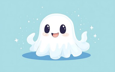 Fototapeta premium Friendly Kawaii Ghost Vector Illustration in Soft Pastel Colors on a Flat Background for Simple Cartoon Designs