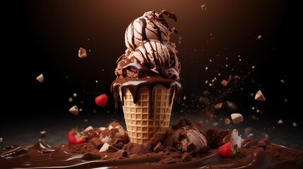 Chocolate Ice Cream Background for Banner or Poster.