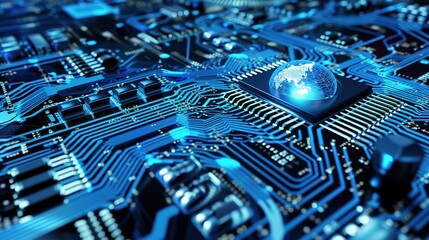 A captivating picture showing the essence of science and technology in the realm of Internet innovation. There are various elements representing advanced technological concepts. Computer systems might