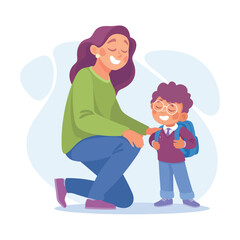 Woman Parent with Her Son Going to School as Home Activity Vector Illustration