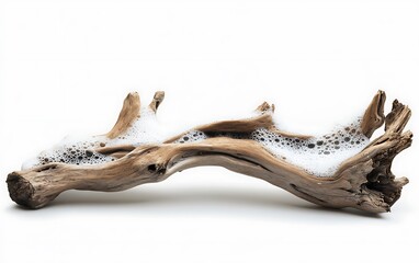 Fototapeta premium Hyperrealistic Driftwood with Sea Foam Isolated on White Background, Natural Coastal Decor Concept