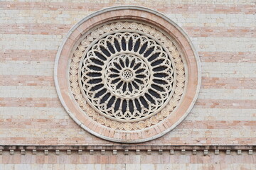 Assisi Santa Chiara Basilica Facade Rose Window Detail, Italy