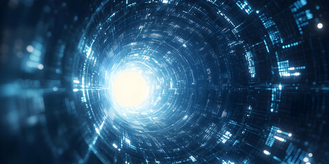 A captivating futuristic tunnel illuminated by bright blue light, showcasing a mesmerizing digital landscape and technology theme.