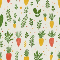 Colorful carrot and herb seamless pattern for nature-inspired designs