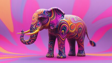 Fototapeta premium Vibrant 3D model of a psychedelic Indian elephant with swirling patterns and room for text