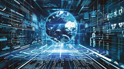 A captivating picture showing the essence of science and technology in the realm of Internet innovation. There are various elements representing advanced technological concepts. Computer systems might