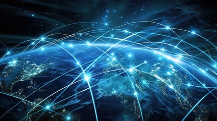 Obraz premium A captivating picture showing the essence of science and technology in the realm of Internet innovation. There are various elements representing advanced technological concepts. Computer systems might