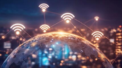 globes with network, WiFi,internet icons 