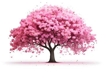 Obraz premium Sakura tree with pink blossoms stands alone against a white background