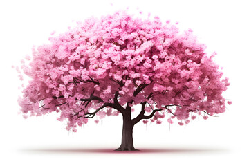 Obraz premium Sakura tree with pink blossoms stands alone against a white background