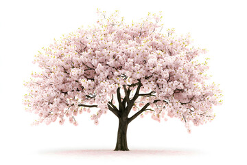 Fototapeta premium Sakura tree with pink blossoms stands alone against a white background
