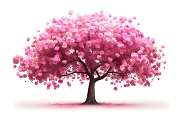 Obraz premium Sakura tree with pink blossoms stands alone against a white background