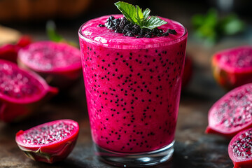 Fresh Red Dragon Fruit Smoothie healthy for food and drink backgrounds concept
