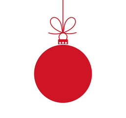 Christmas ball hanging ornament, red color bauble design element. PNG illustration.