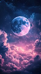 Celestial crystal moon glowing in the night sky
