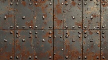 Fototapeta premium Rustic metal wall with rivets showcases a blend of history and industrial charm