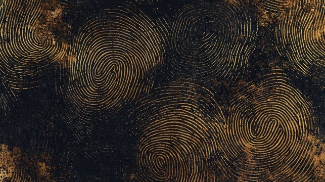 Intricate golden and black fingerprint patterns creating a mysterious texture on a canvas