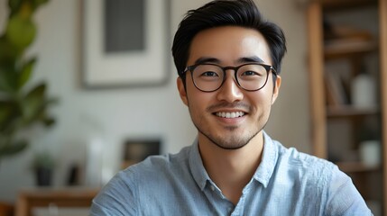 Portrait of a Smiling Young Man Wearing Glasses