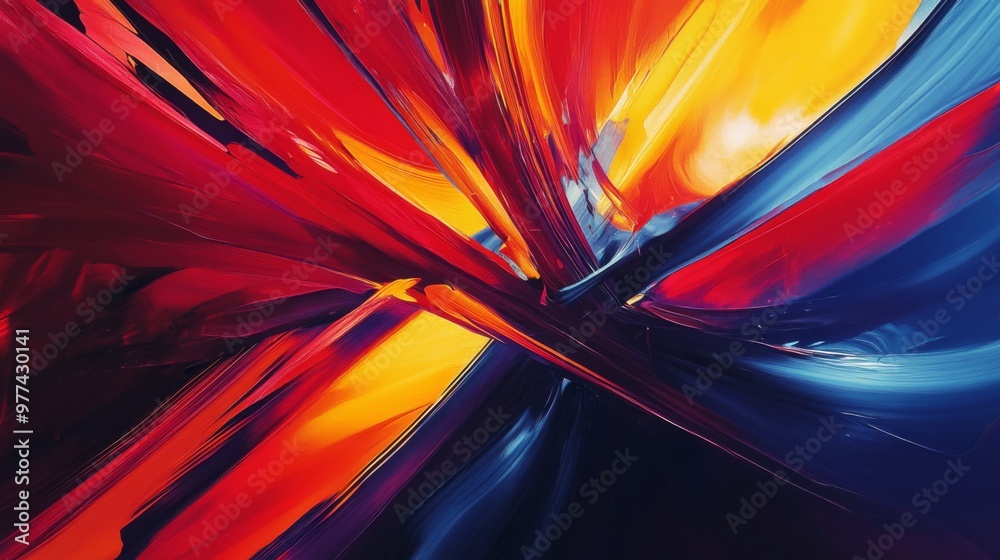 Poster a dynamic abstract background with sharp angles and vivid colors, creating a sense of movement and e