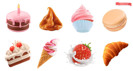 Sweet food. 3d vector realistic icon set 2
