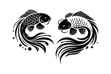 koi fish yin and yang silhouettes illustration graphic design black and white vector clip art