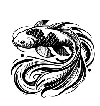 recommend clip art: koi fish yin and yang silhouettes illustration graphic design black and white vector clip art