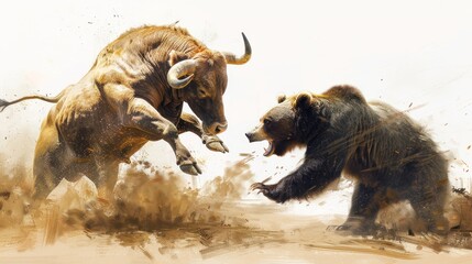 Fototapeta premium Bull and Bear Clash: A Symbol of Market Volatility